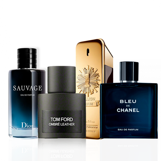 Het combo van 4 herenparfums - Sauvage Dior, Ombré Leather Tom Ford, Bleu de Chanel, Sauvage Dior, One Million.